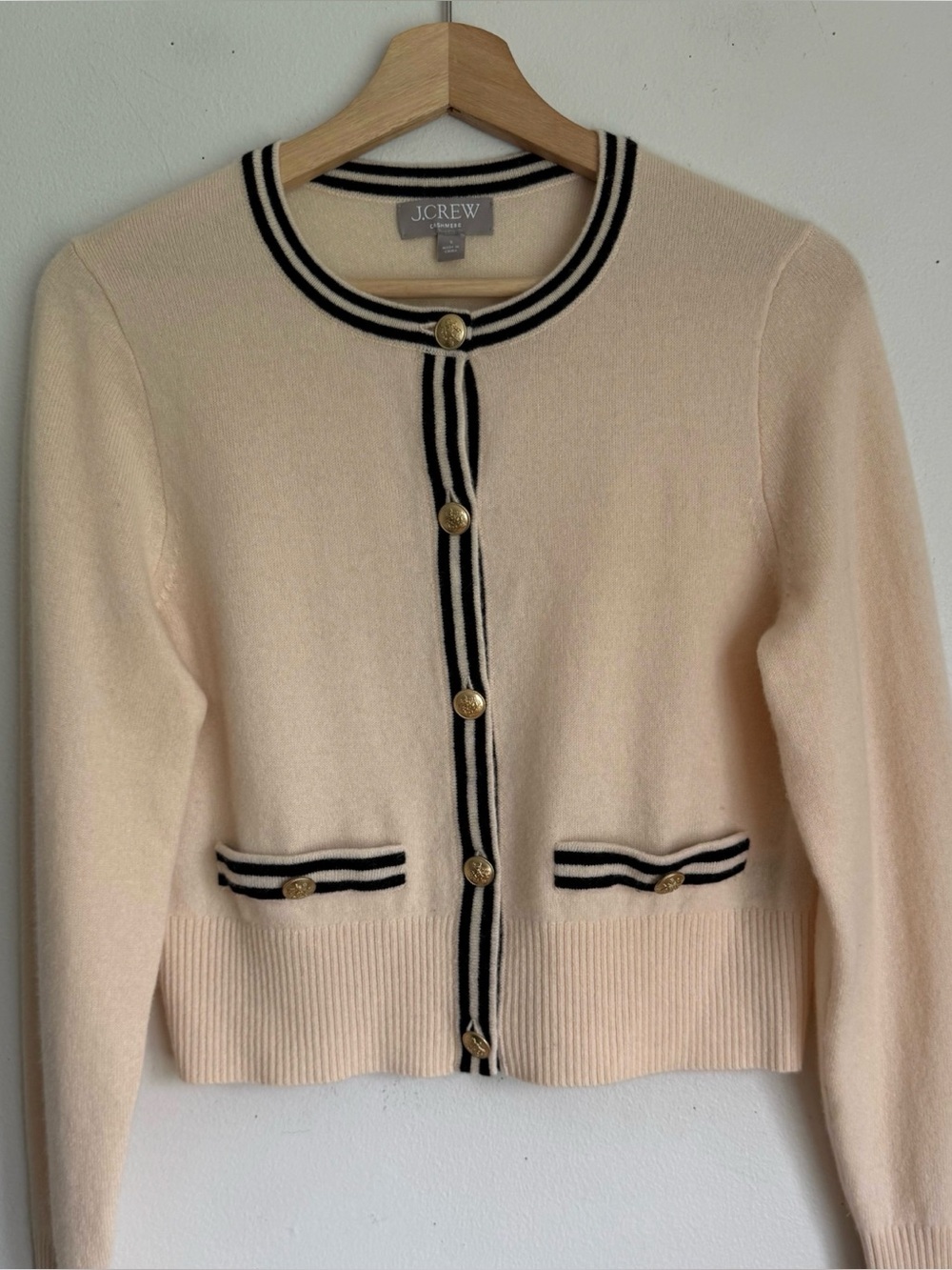 J. Crew Cashmere Lady Sweater with Contrast Trim in Buttercream Black - Picture 2 of 10